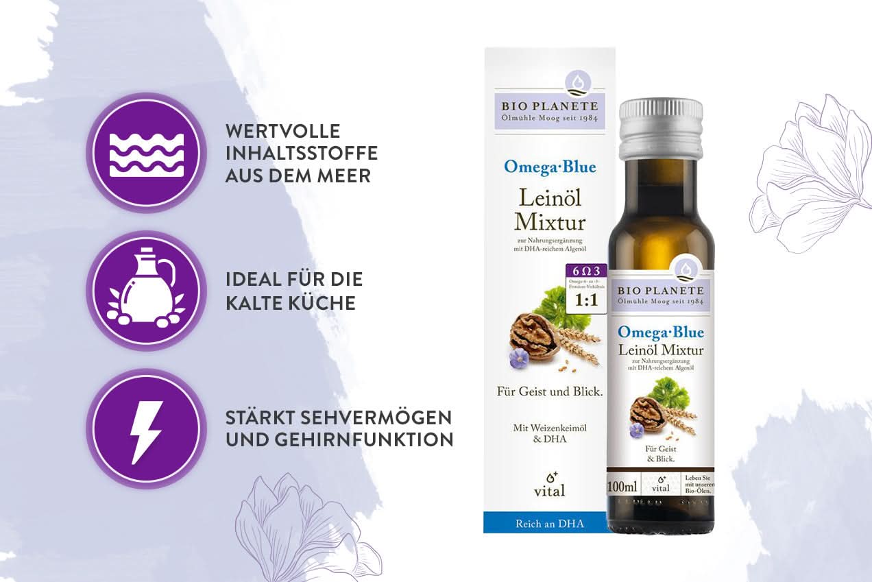 Planéte Omega Blue Leinöl-Mixtur zur Nahrungsergänzung Bio