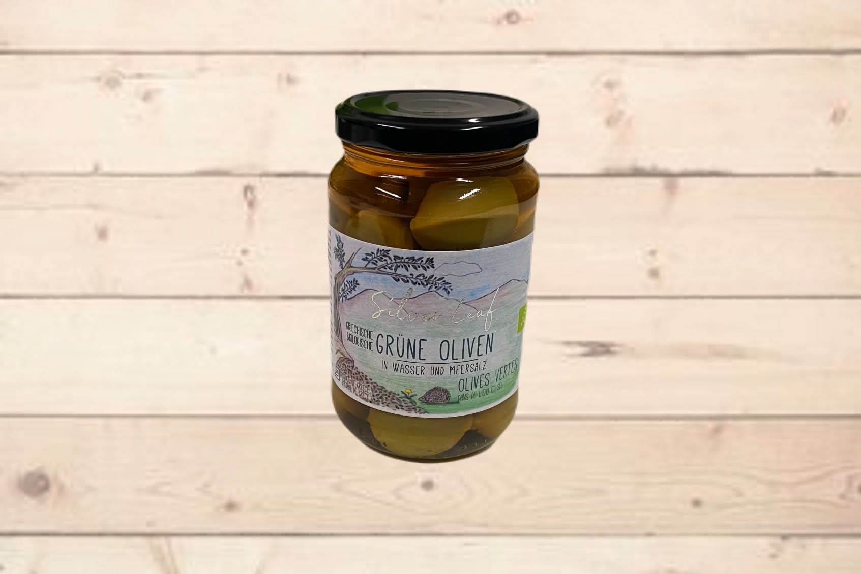 Silver Leaf - Bio Grüne große Oliven in Wasser und Meersalz - mit Stein